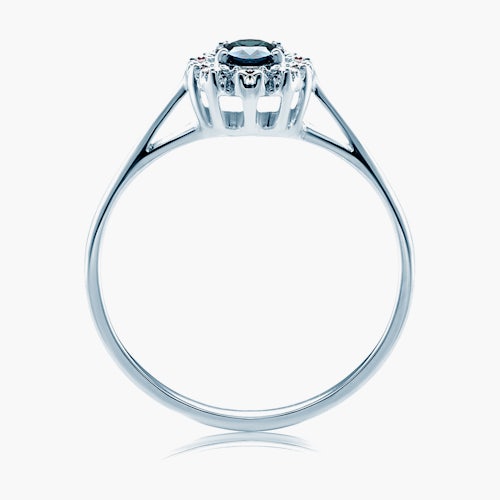 Pierścionek zaręczynowy SAVICKI: białe złoto, niebieski szafir